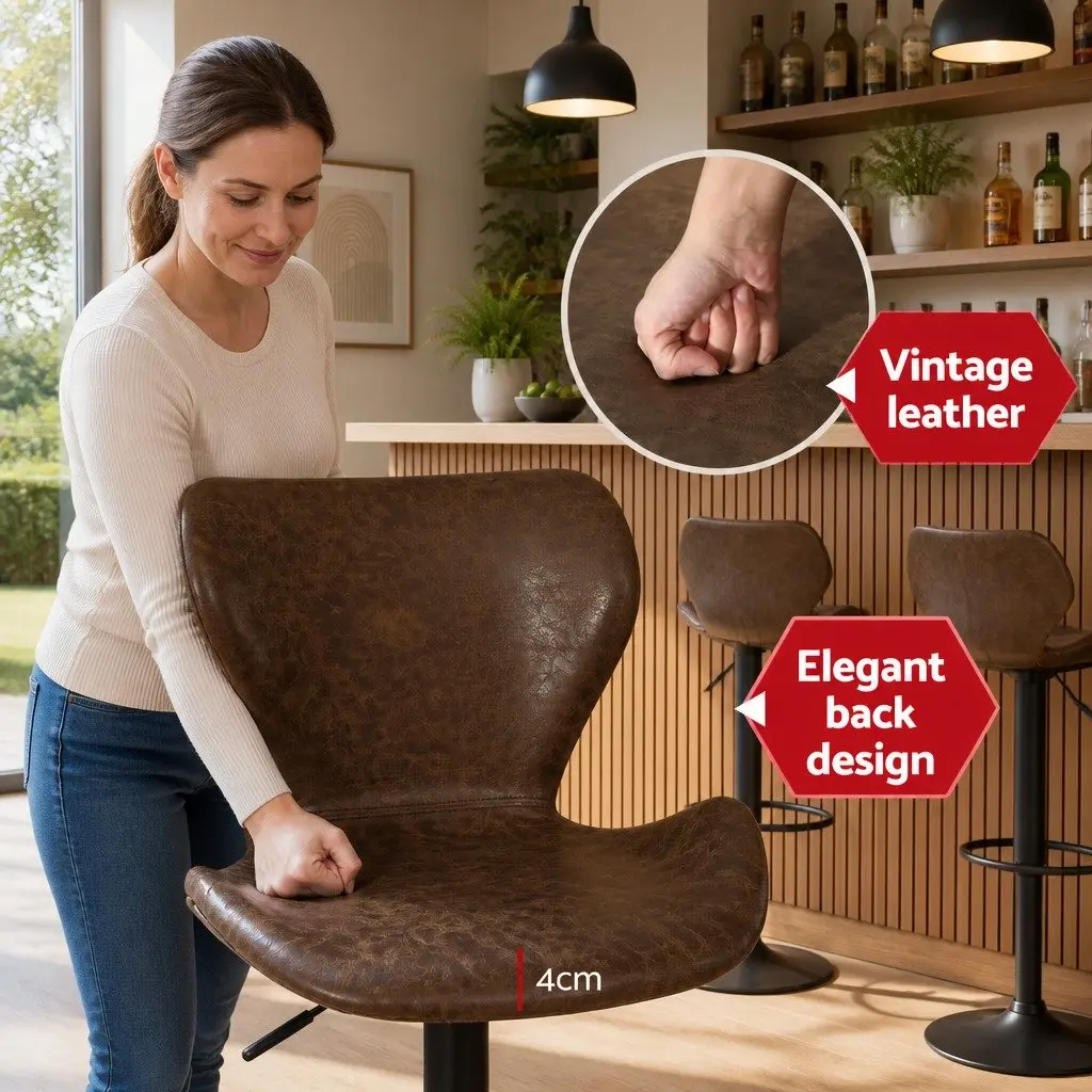 Bar Stools Vintage Brown Swivel Adjustable Height PU Leather Set of 4
