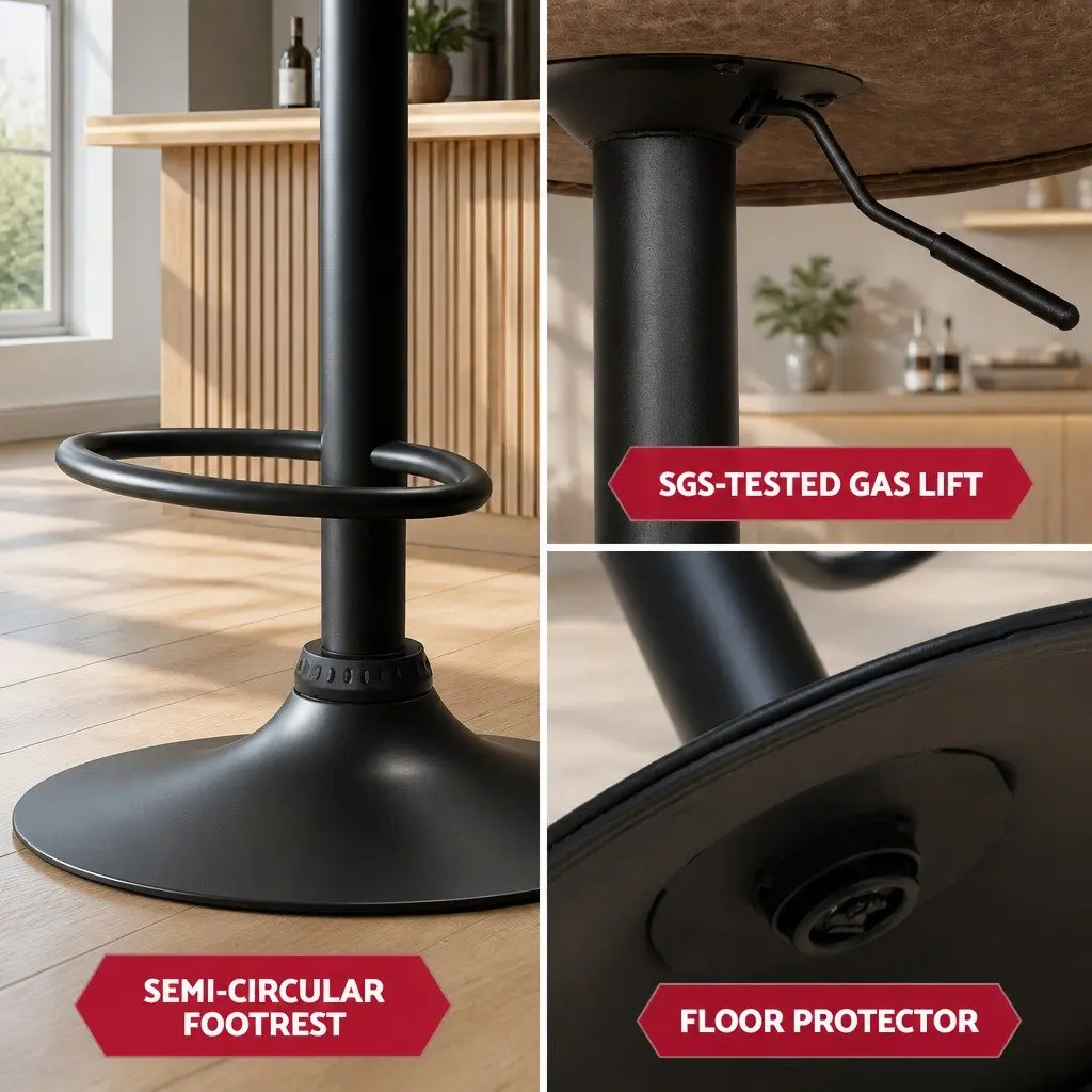 Bar Stools Vintage Brown Swivel Adjustable Height PU Leather Set of 4