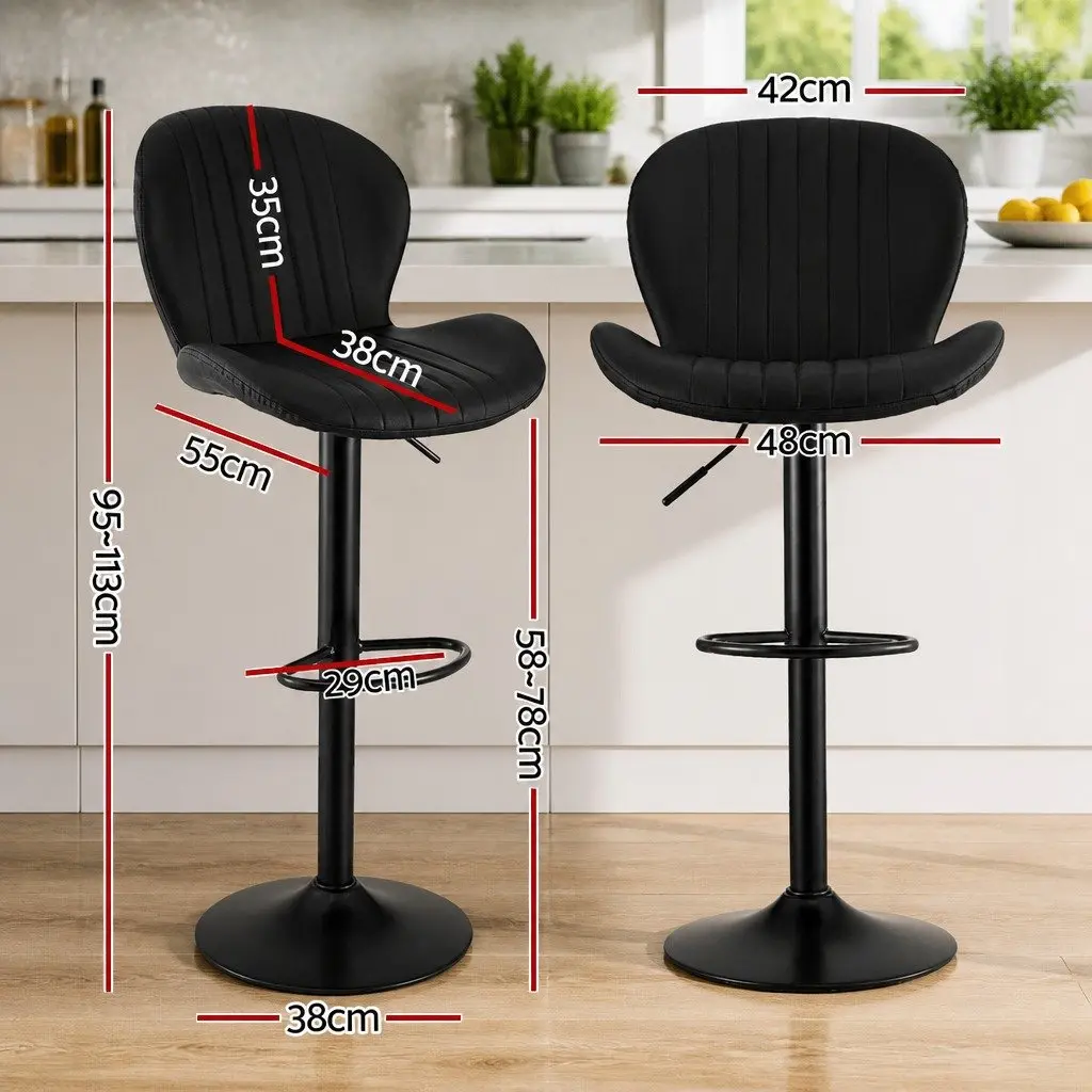 Set of 2 Black PU Leather Swivel Bar Stools