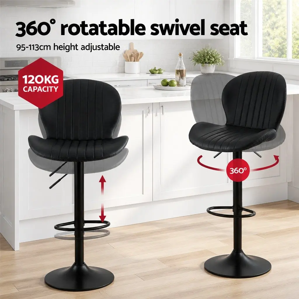 Set of 2 Black PU Leather Swivel Bar Stools