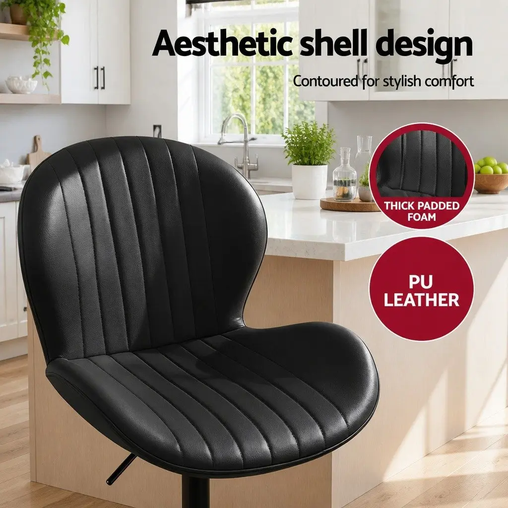 Set of 2 Black PU Leather Swivel Bar Stools
