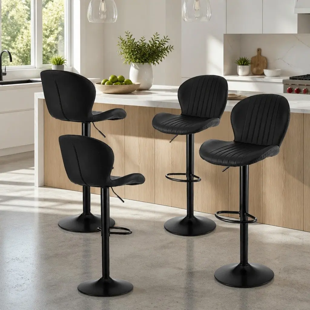 Set of 4 Adjustable Black Swivel Bar Stools