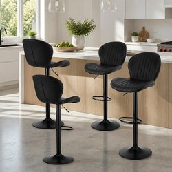Set of 4 Adjustable Black Swivel Bar Stools