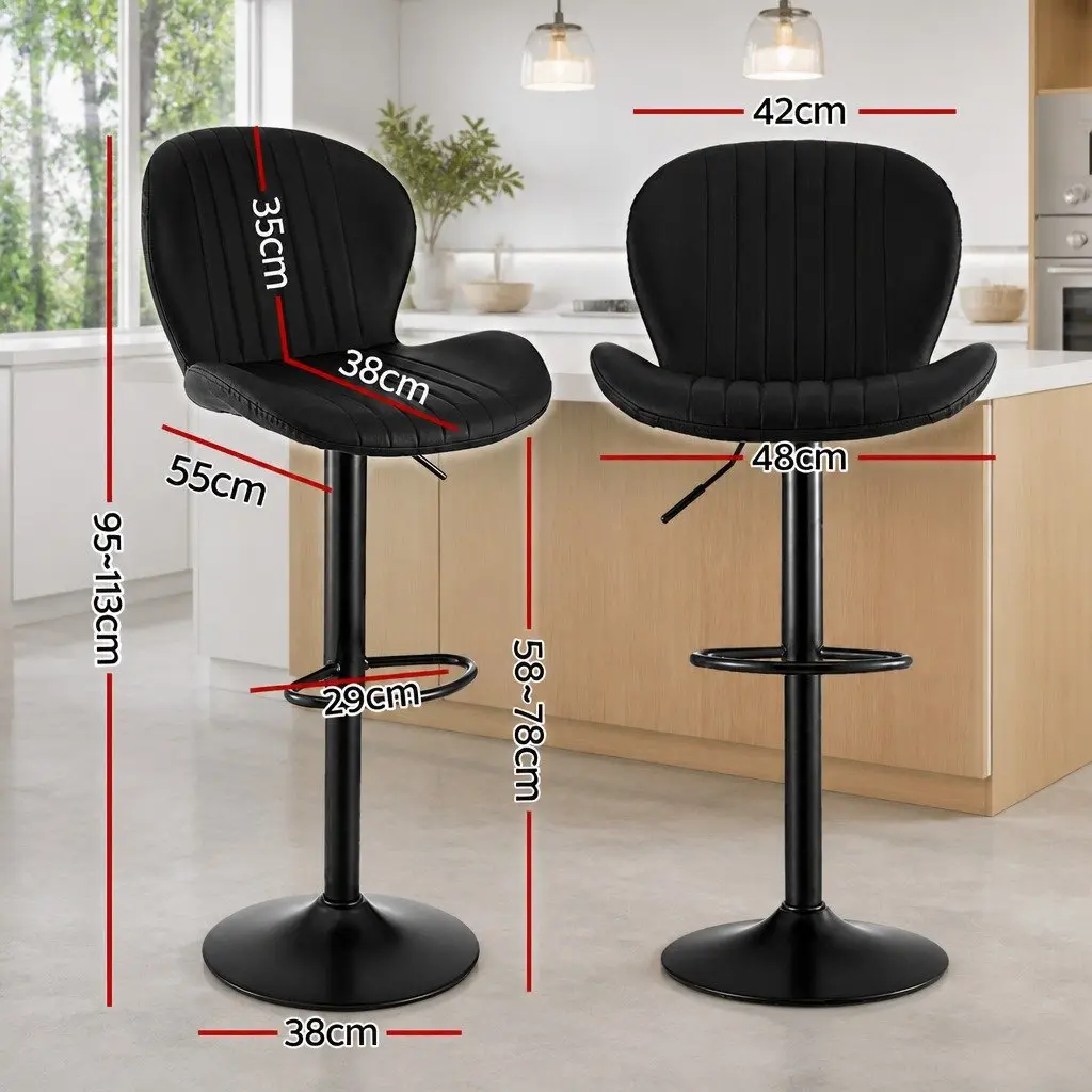 Set of 4 Adjustable Black Swivel Bar Stools