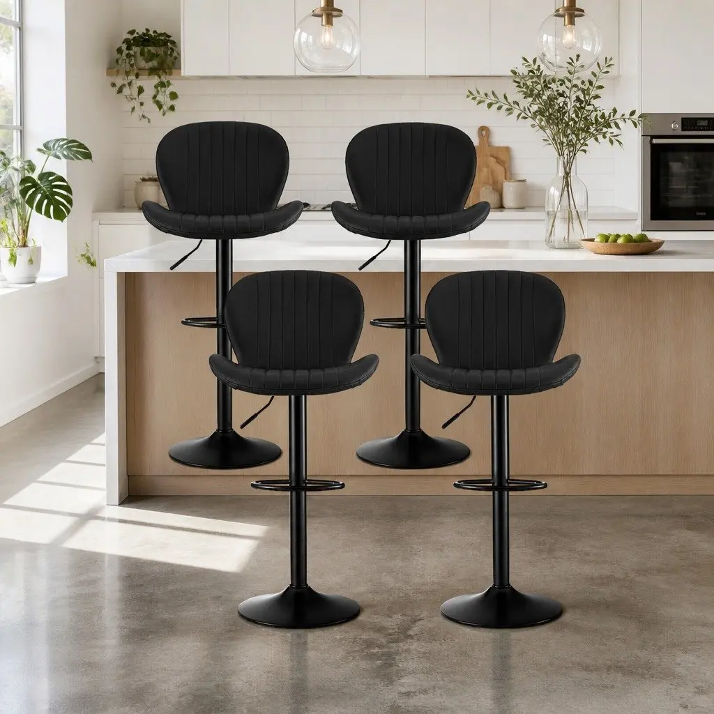 Set of 4 Adjustable Black Swivel Bar Stools