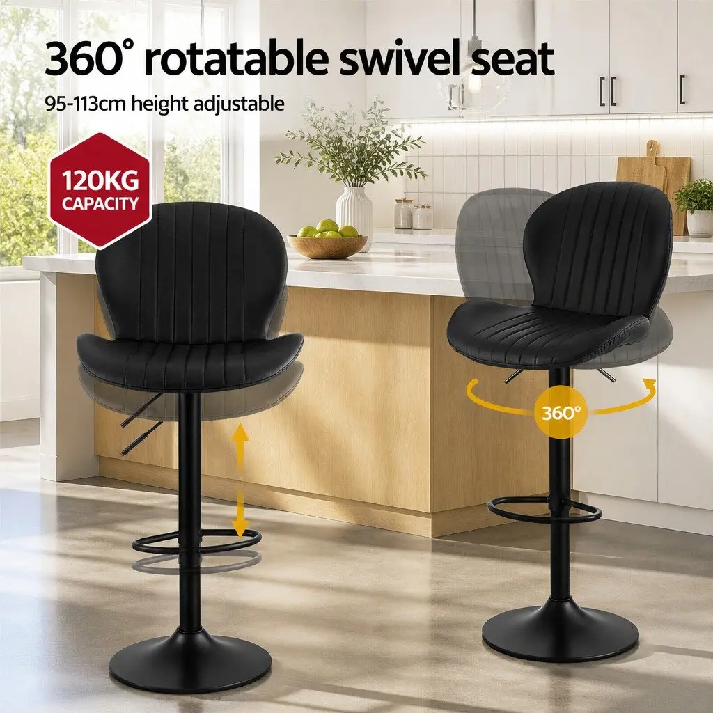 Set of 4 Adjustable Black Swivel Bar Stools