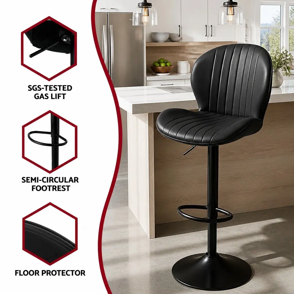 Set of 4 Adjustable Black Swivel Bar Stools