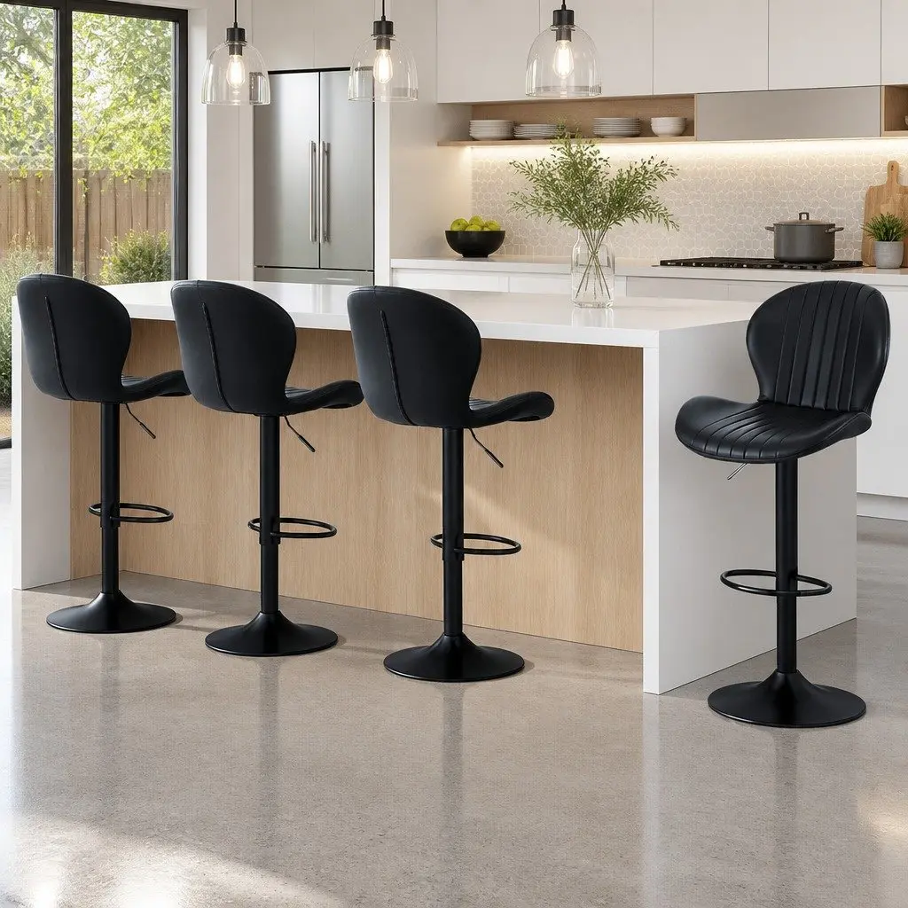 Set of 4 Adjustable Black Swivel Bar Stools