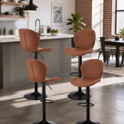 Set of 4 Adjustable Swivel Bar Stools in Brown