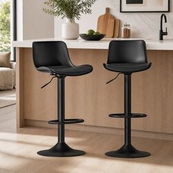 Comfortable Black Bar Stools with Padded Seats - Set of 2