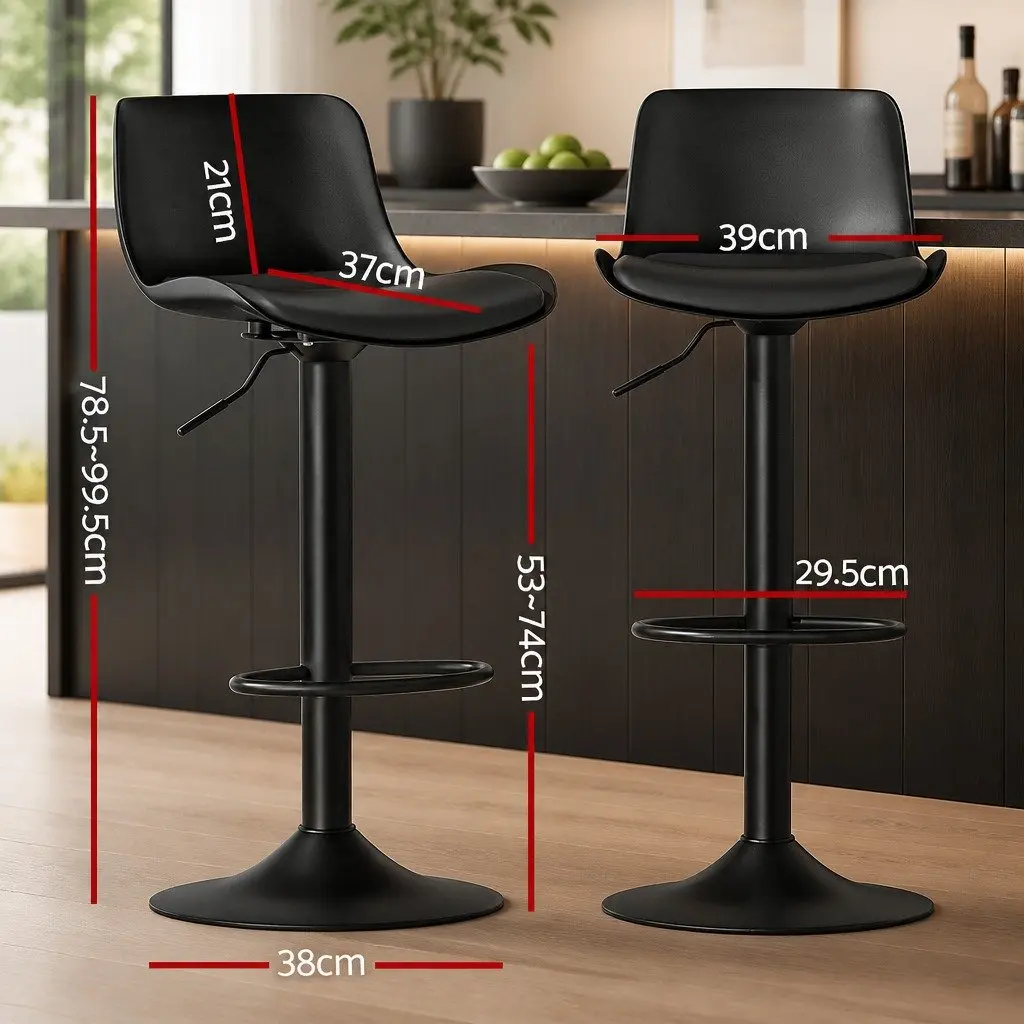 Bar Stools Padded Seat Gas Lift Swivel Chair Set of 2 Black