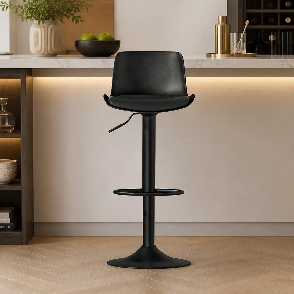 Bar Stools Padded Seat Gas Lift Swivel Chair Set of 2 Black