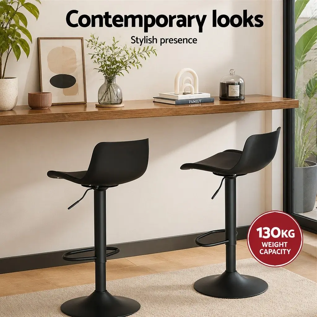 Bar Stools Padded Seat Gas Lift Swivel Chair Set of 2 Black