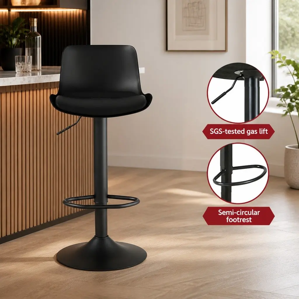 Bar Stools Padded Seat Gas Lift Swivel Chair Set of 2 Black
