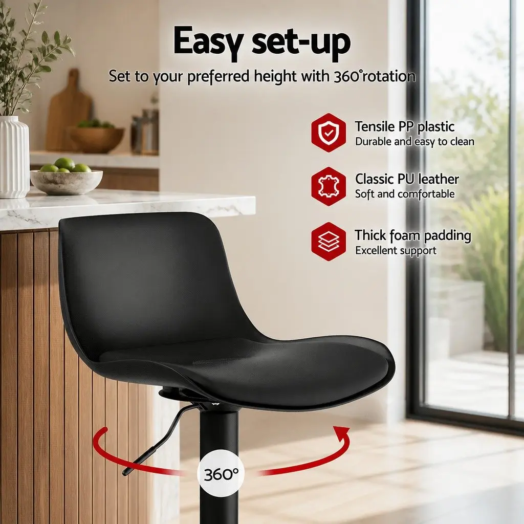 Bar Stools Padded Seat Gas Lift Swivel Chair Set of 2 Black