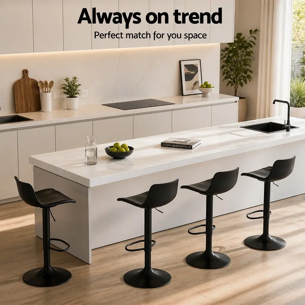 Bar Stools Padded Seat Gas Lift Swivel Chair Set of 2 Black