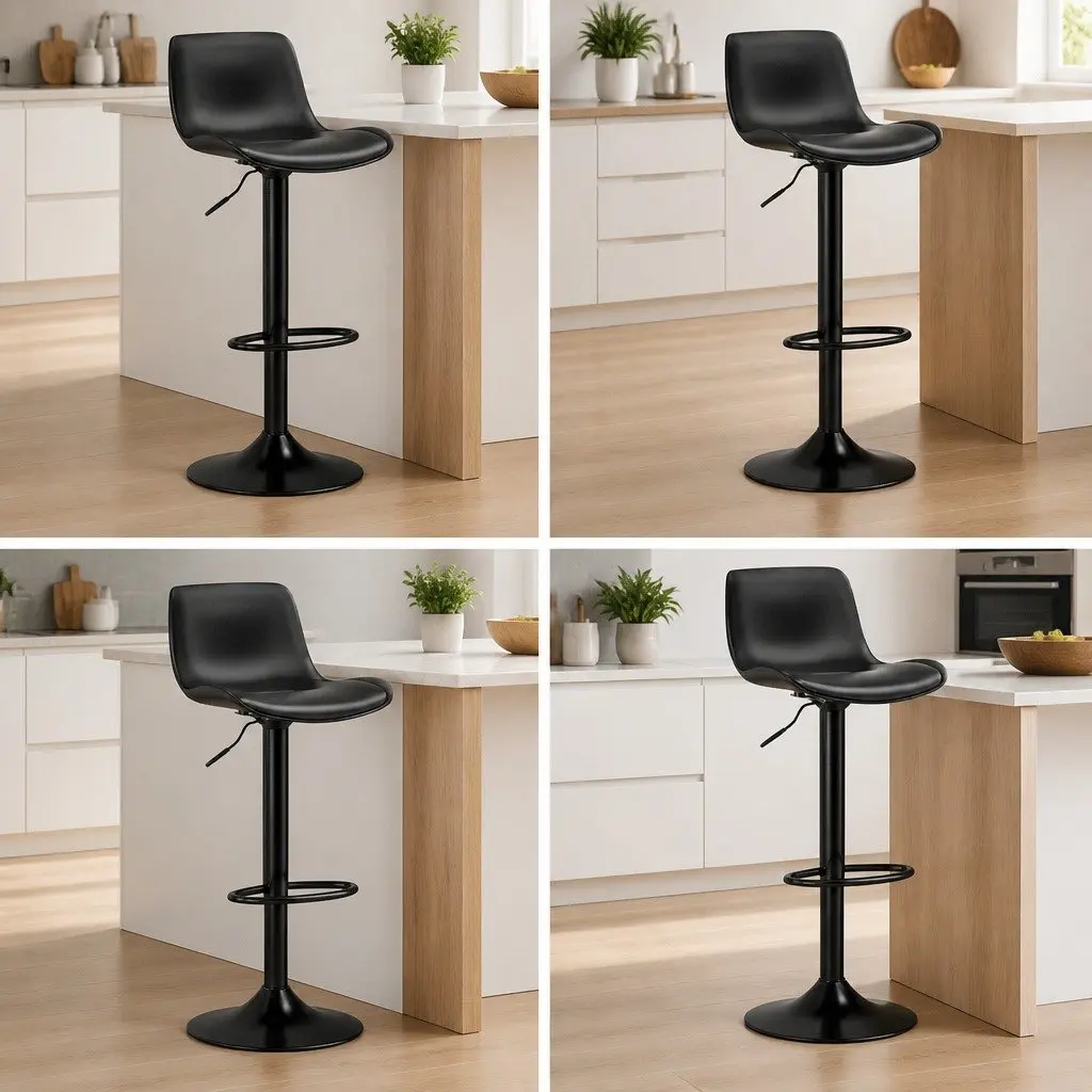 Bar Stools Set of 4 Padded Seat Gas Lift Swivel Black Kitchen Dining Chairs