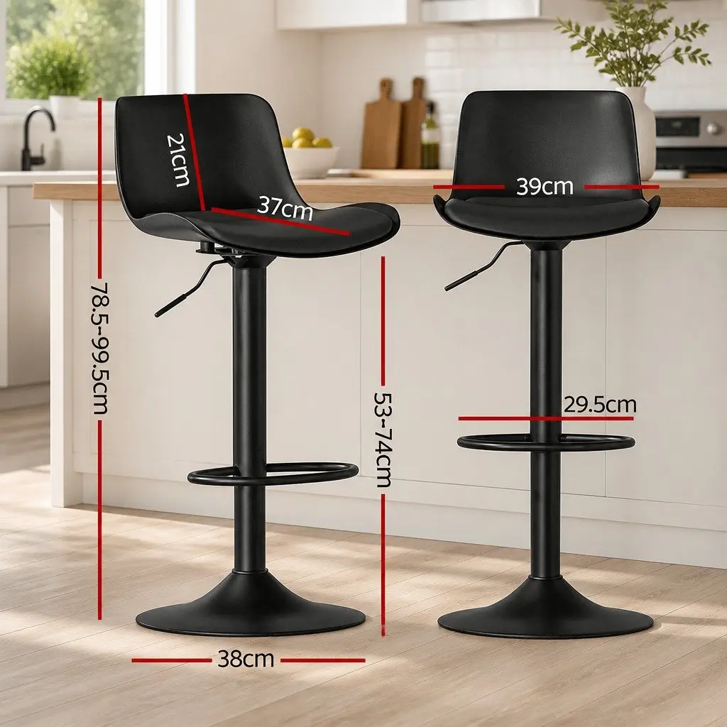 Bar Stools Set of 4 Padded Seat Gas Lift Swivel Black Kitchen Dining Chairs