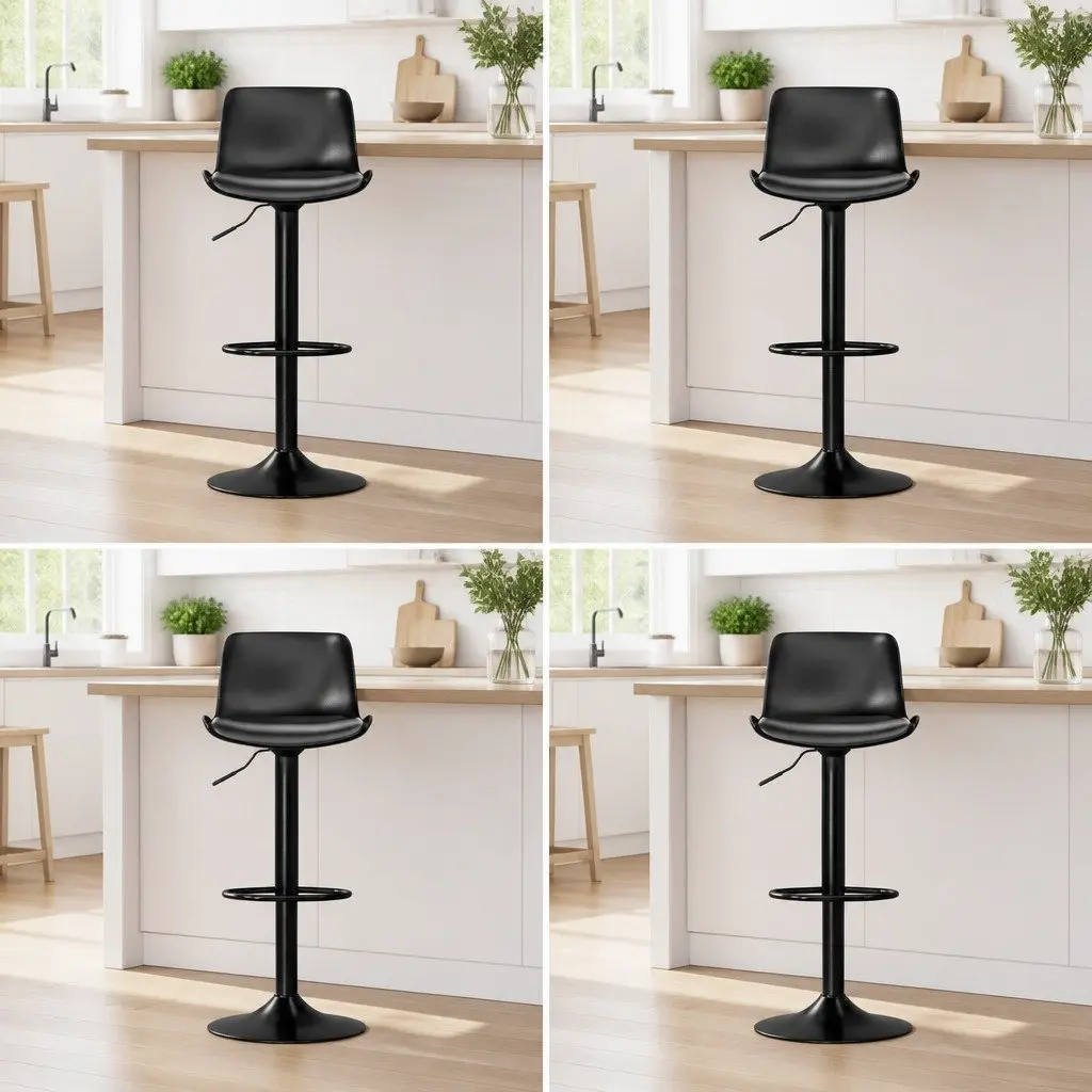 Bar Stools Set of 4 Padded Seat Gas Lift Swivel Black Kitchen Dining Chairs
