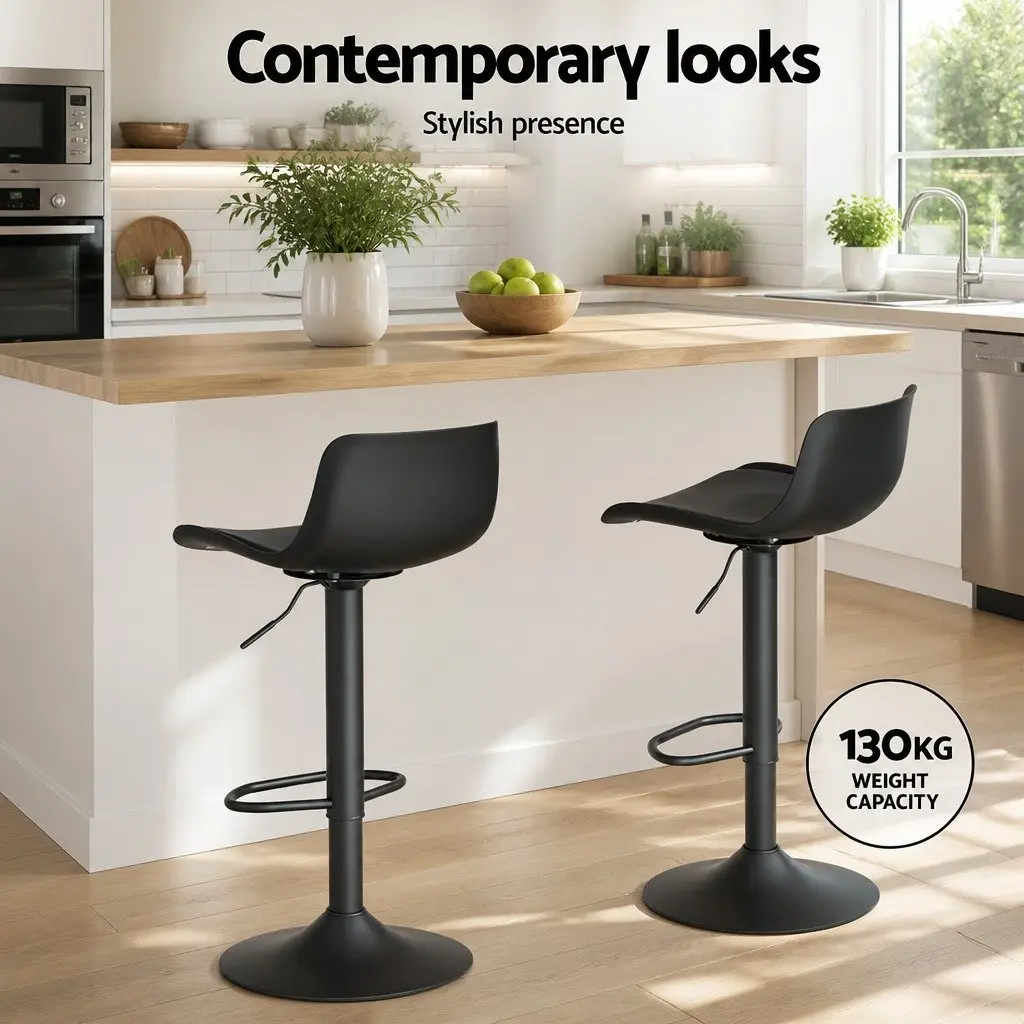 Bar Stools Set of 4 Padded Seat Gas Lift Swivel Black Kitchen Dining Chairs