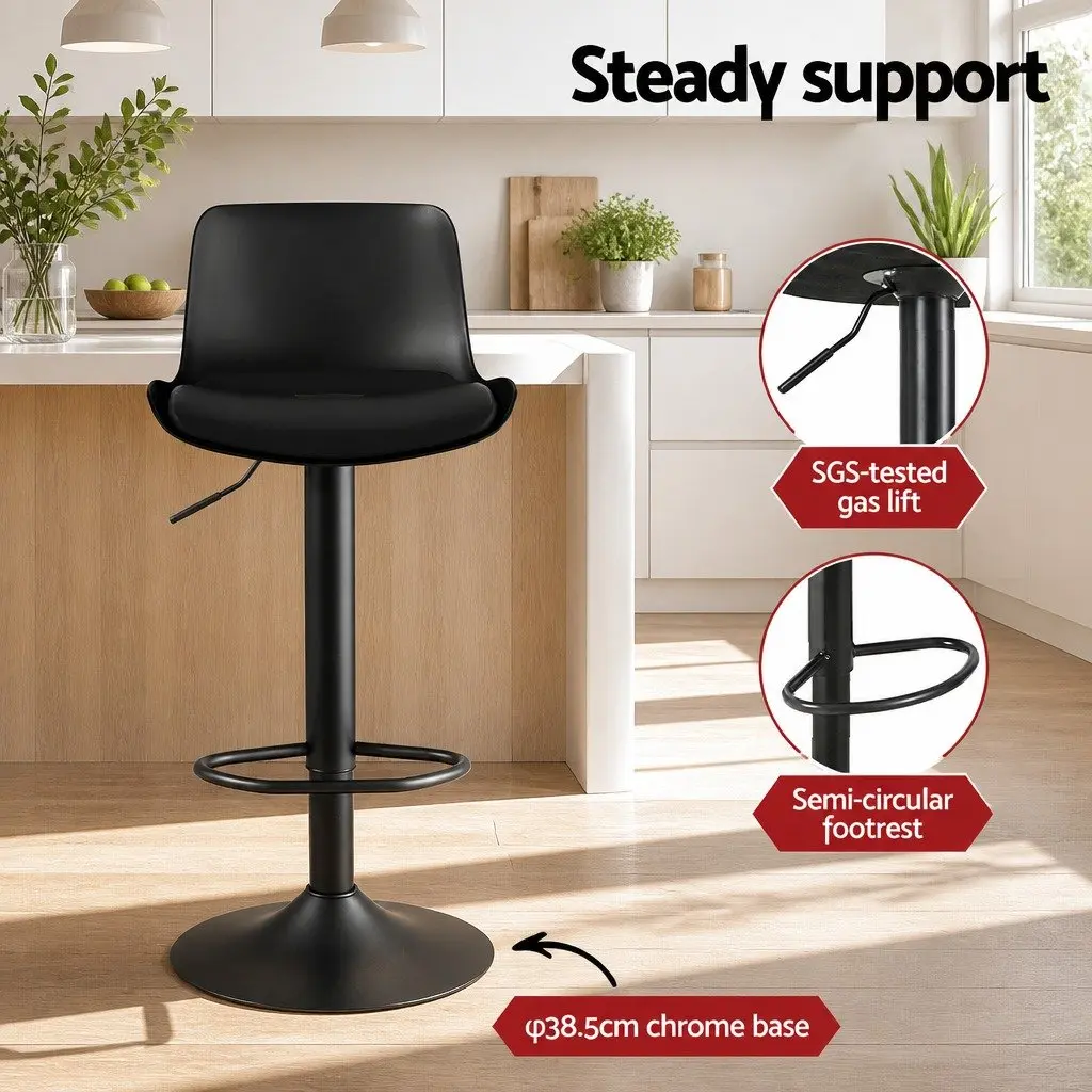 Bar Stools Set of 4 Padded Seat Gas Lift Swivel Black Kitchen Dining Chairs