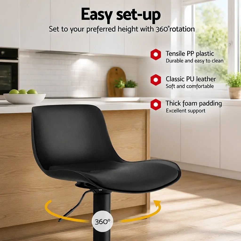 Bar Stools Set of 4 Padded Seat Gas Lift Swivel Black Kitchen Dining Chairs