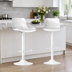 White Bar Stools Set of 2 with Adjustable Height