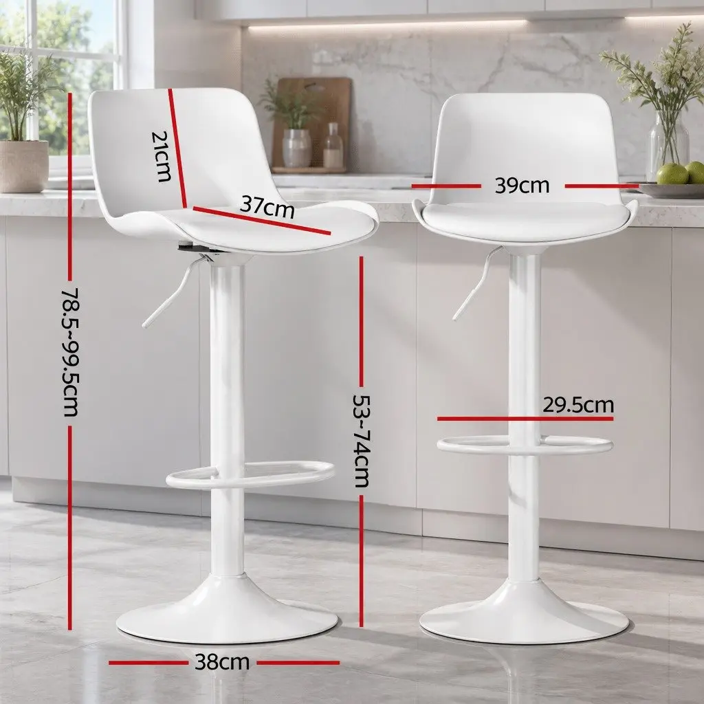 White Bar Stools Set of 2 with Adjustable Height