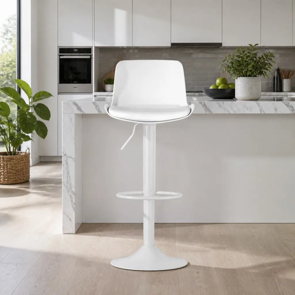 White Bar Stools Set of 2 with Adjustable Height