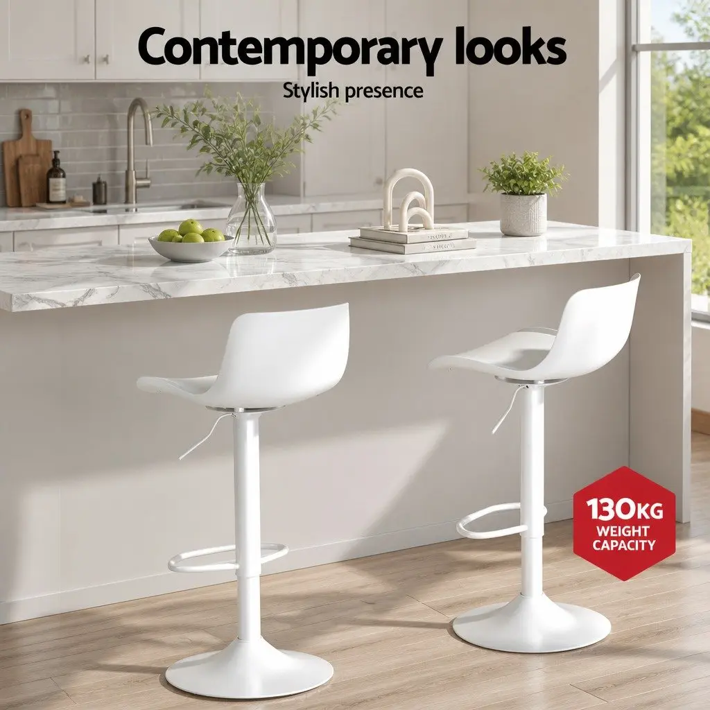White Bar Stools Set of 2 with Adjustable Height