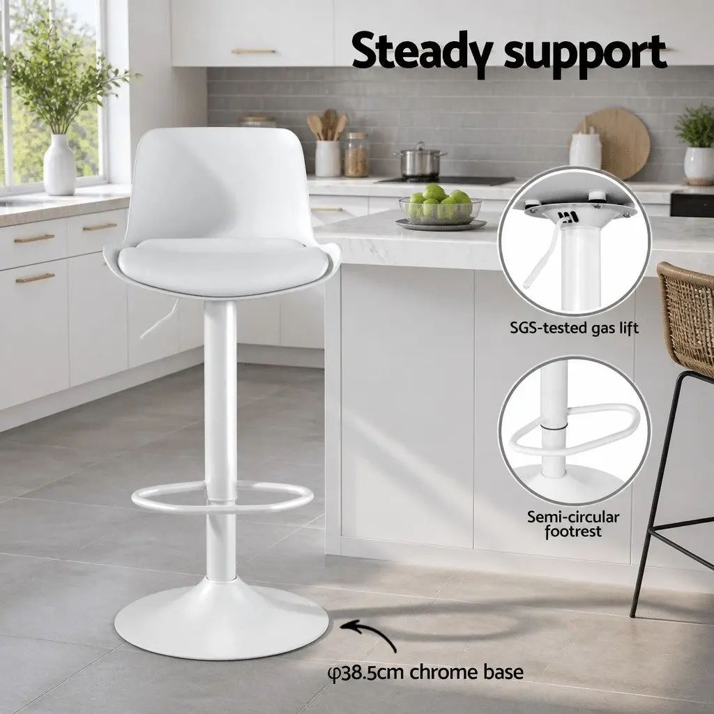 White Bar Stools Set of 2 with Adjustable Height