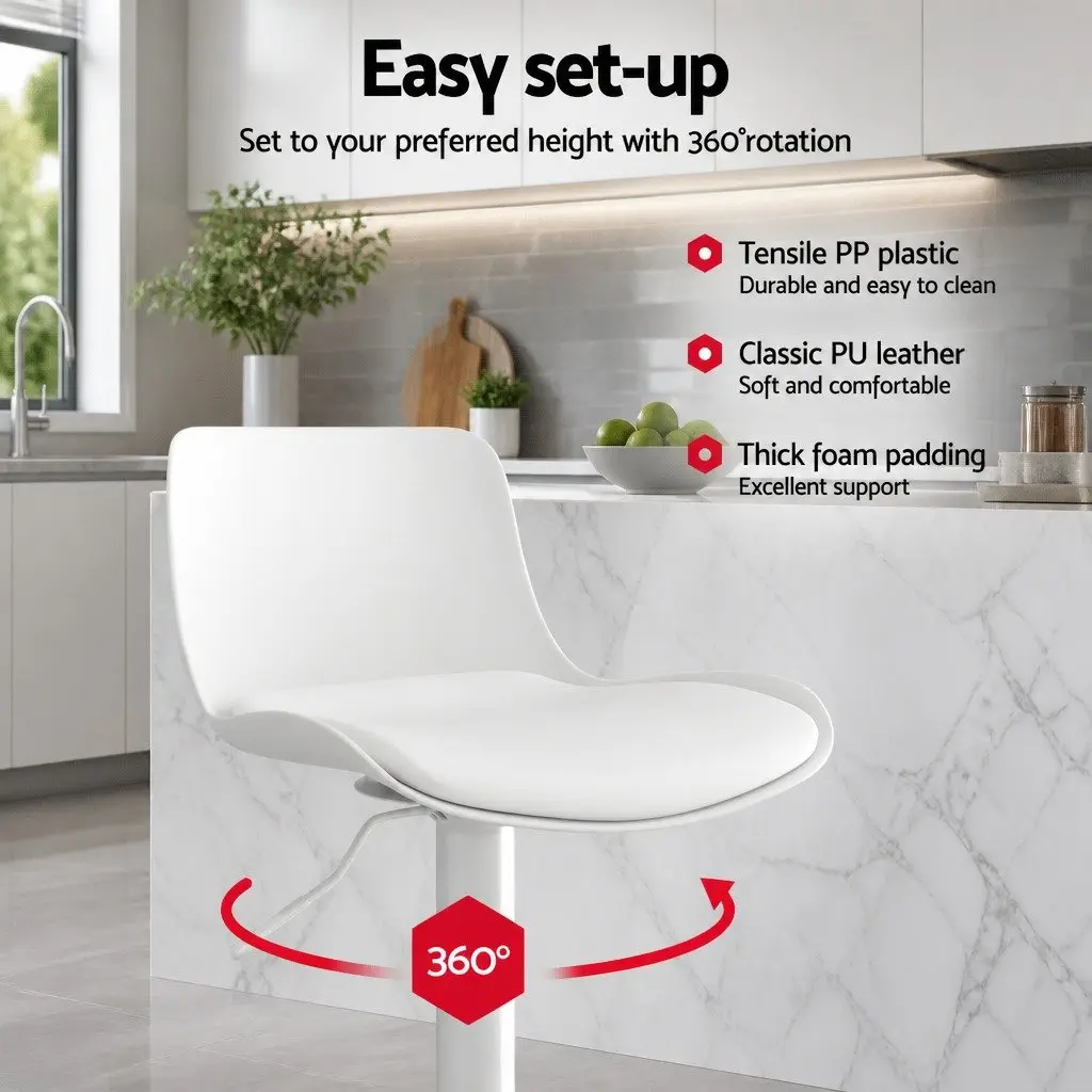 White Bar Stools Set of 2 with Adjustable Height