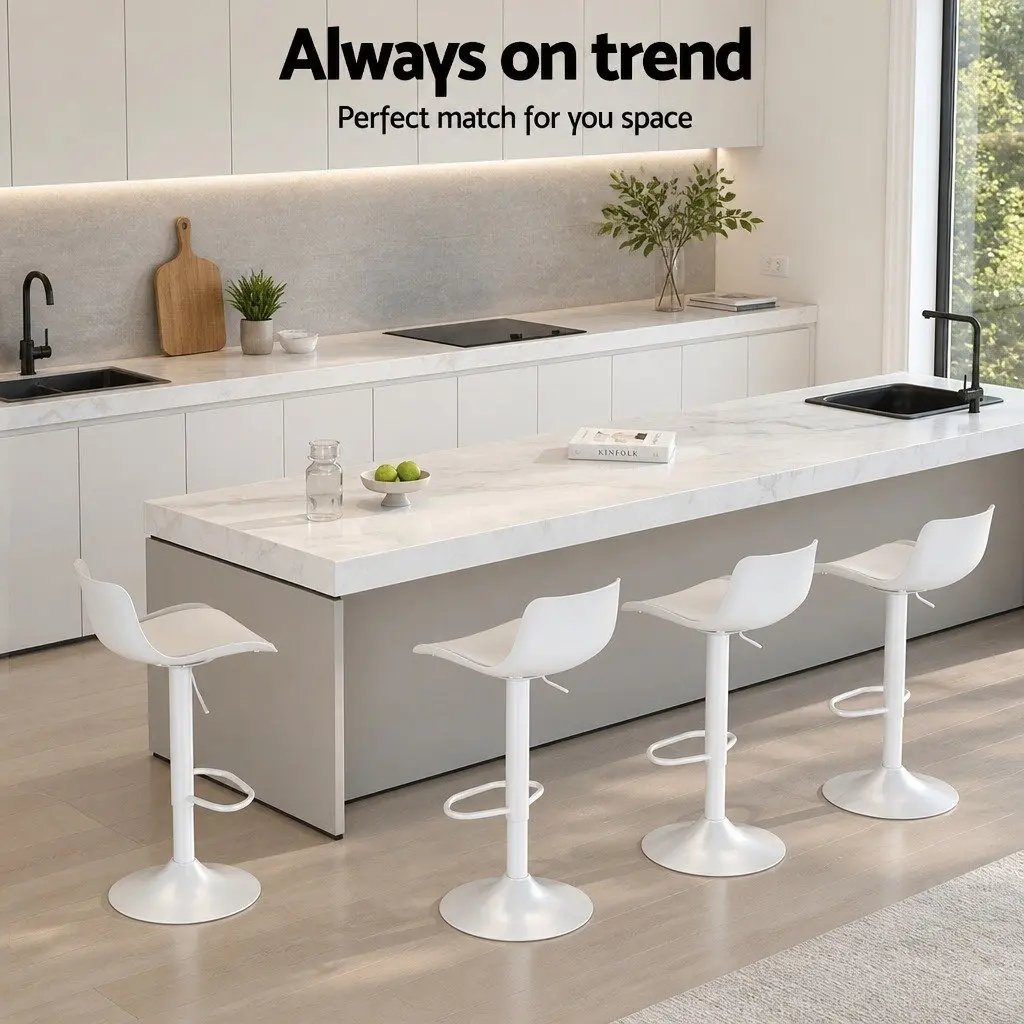 White Bar Stools Set of 2 with Adjustable Height