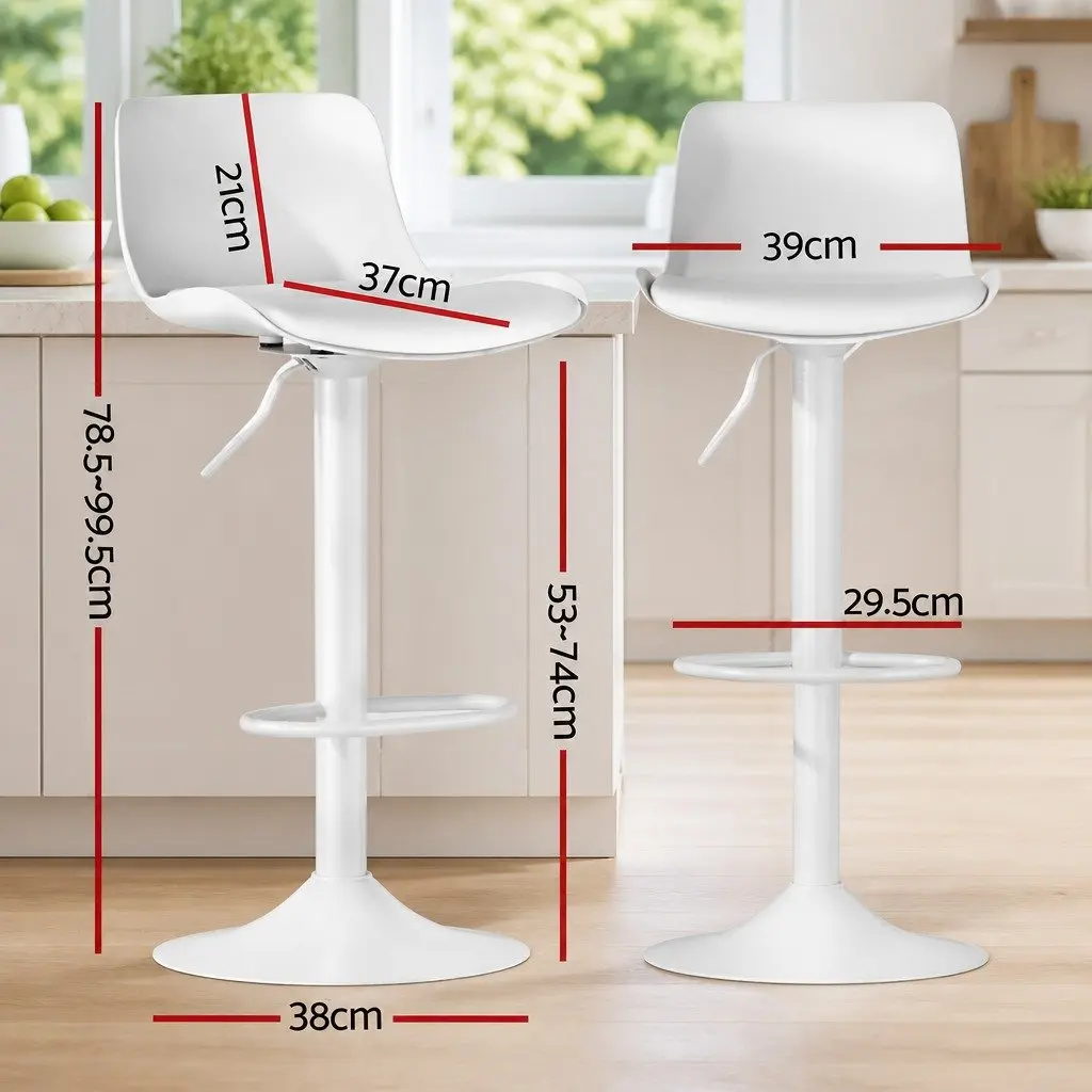 Set of 4 White Adjustable Bar Stools with Swivel Seats