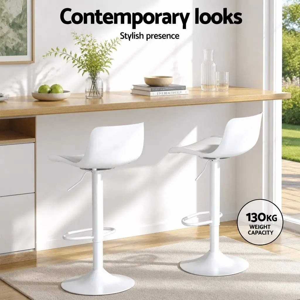 Set of 4 White Adjustable Bar Stools with Swivel Seats