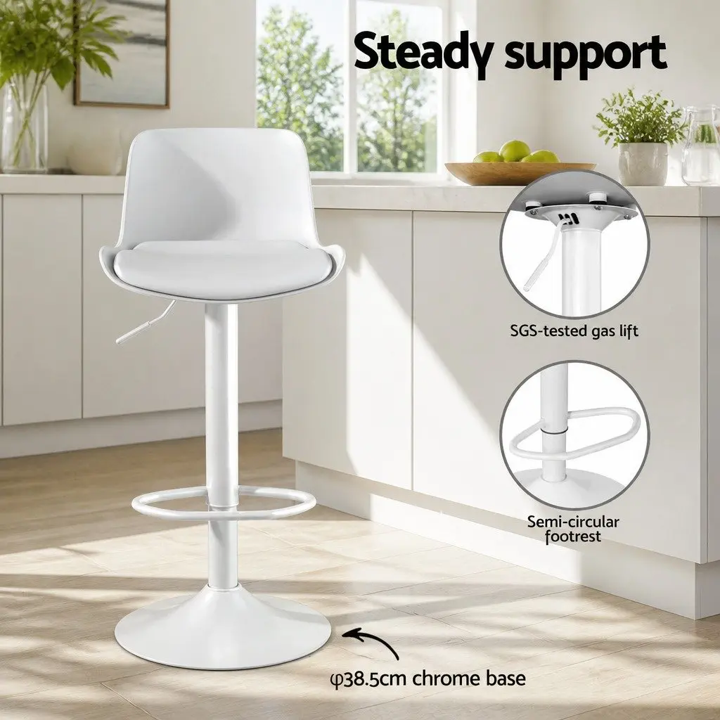 Set of 4 White Adjustable Bar Stools with Swivel Seats