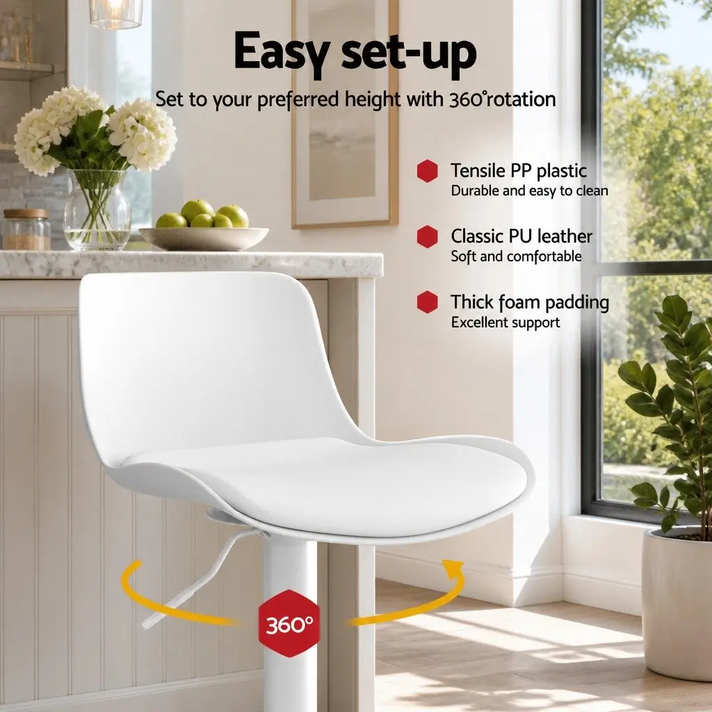 Set of 4 White Adjustable Bar Stools with Swivel Seats