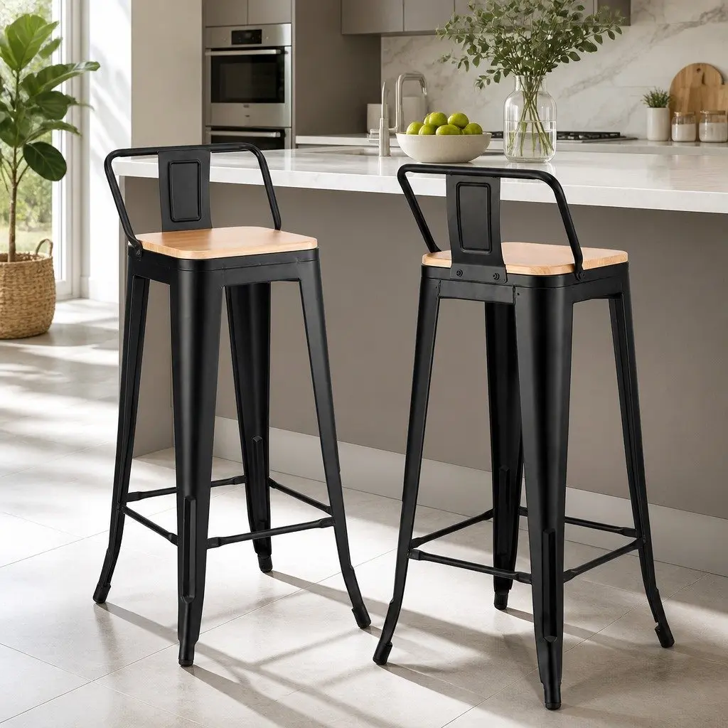 Set of 2 Stackable Industrial Bar Stools for Dining