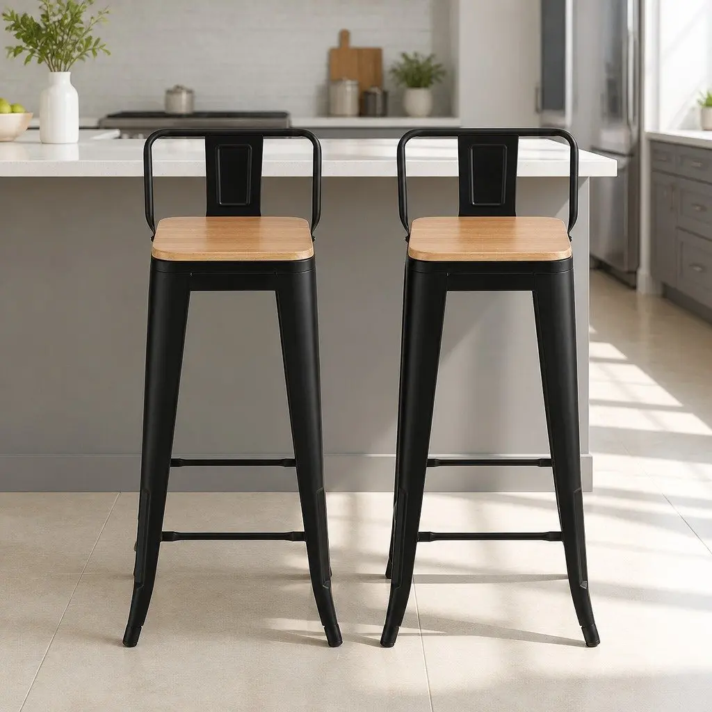 Set of 2 Stackable Industrial Bar Stools for Dining