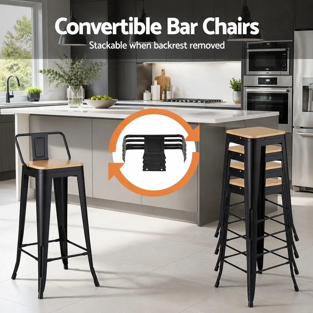 Set of 2 Stackable Industrial Bar Stools for Dining
