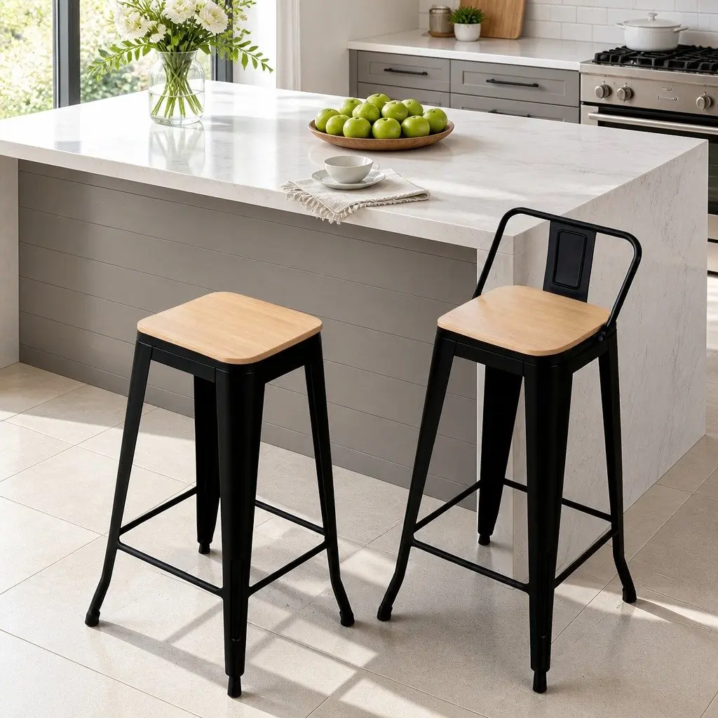 Set of 2 Stackable Industrial Bar Stools for Dining