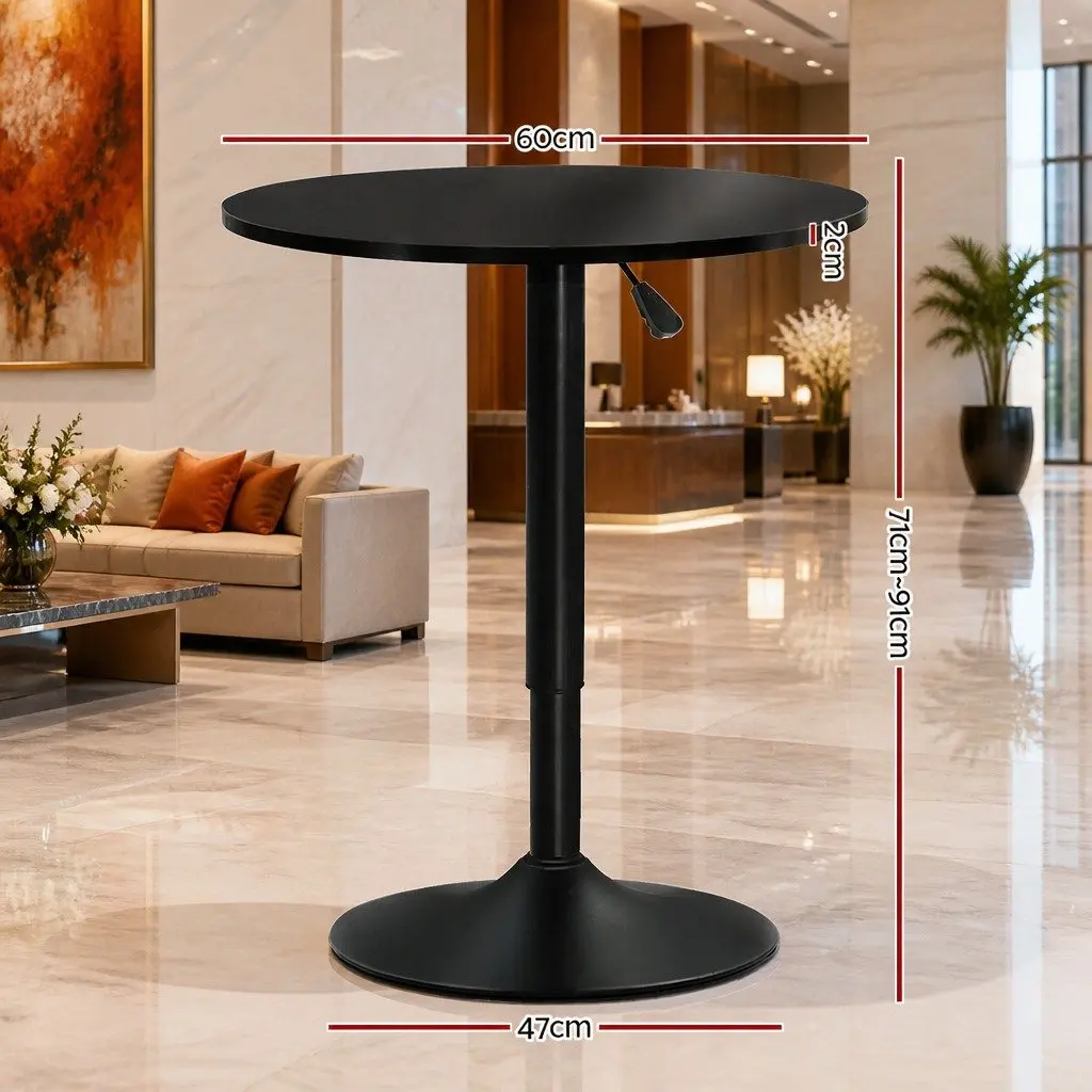 Round Bar Table Adjustable Height Swivel 60cm MDF Steel Black