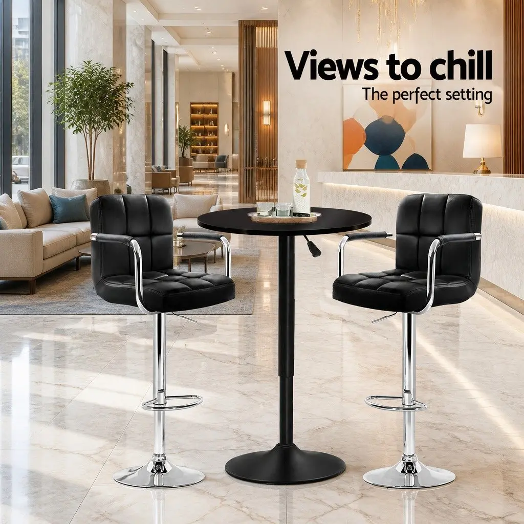 Round Bar Table Adjustable Height Swivel 60cm MDF Steel Black