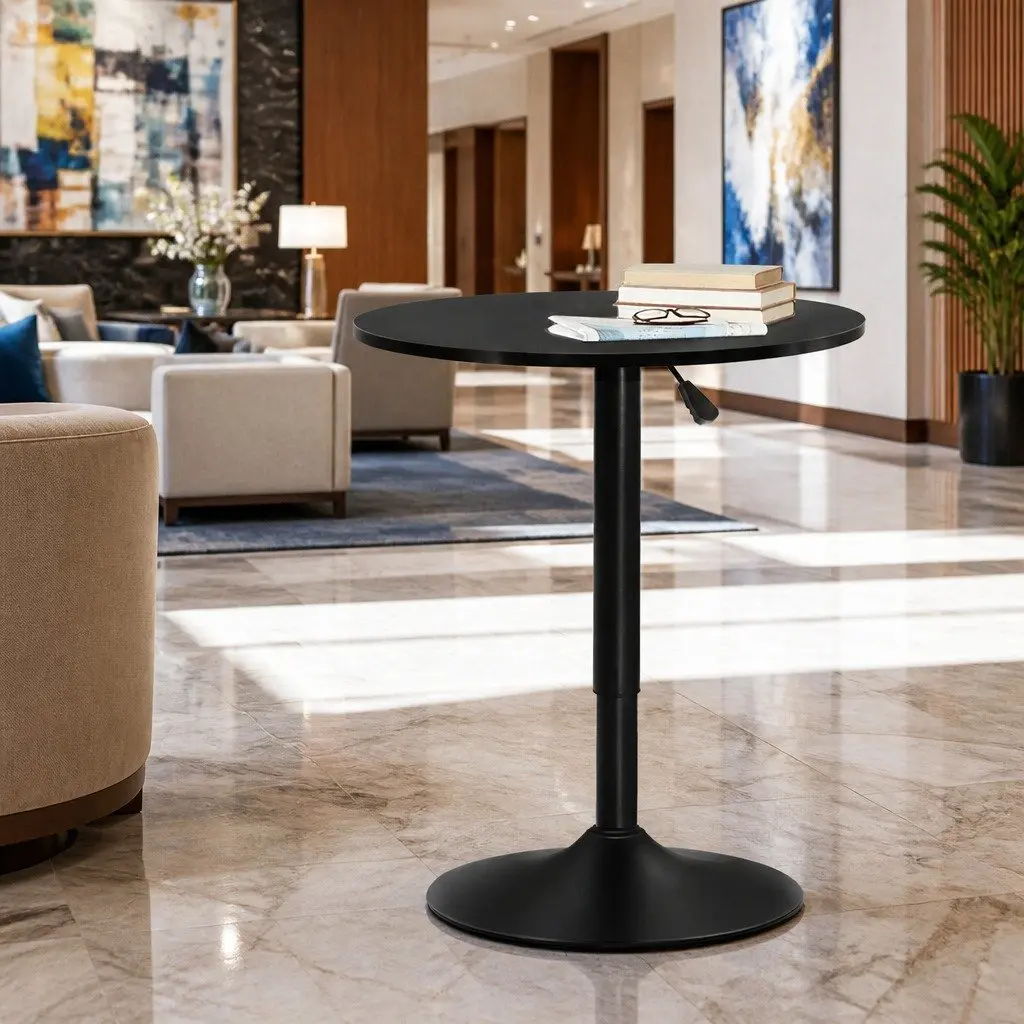 Round Bar Table Adjustable Height Swivel 60cm MDF Steel Black