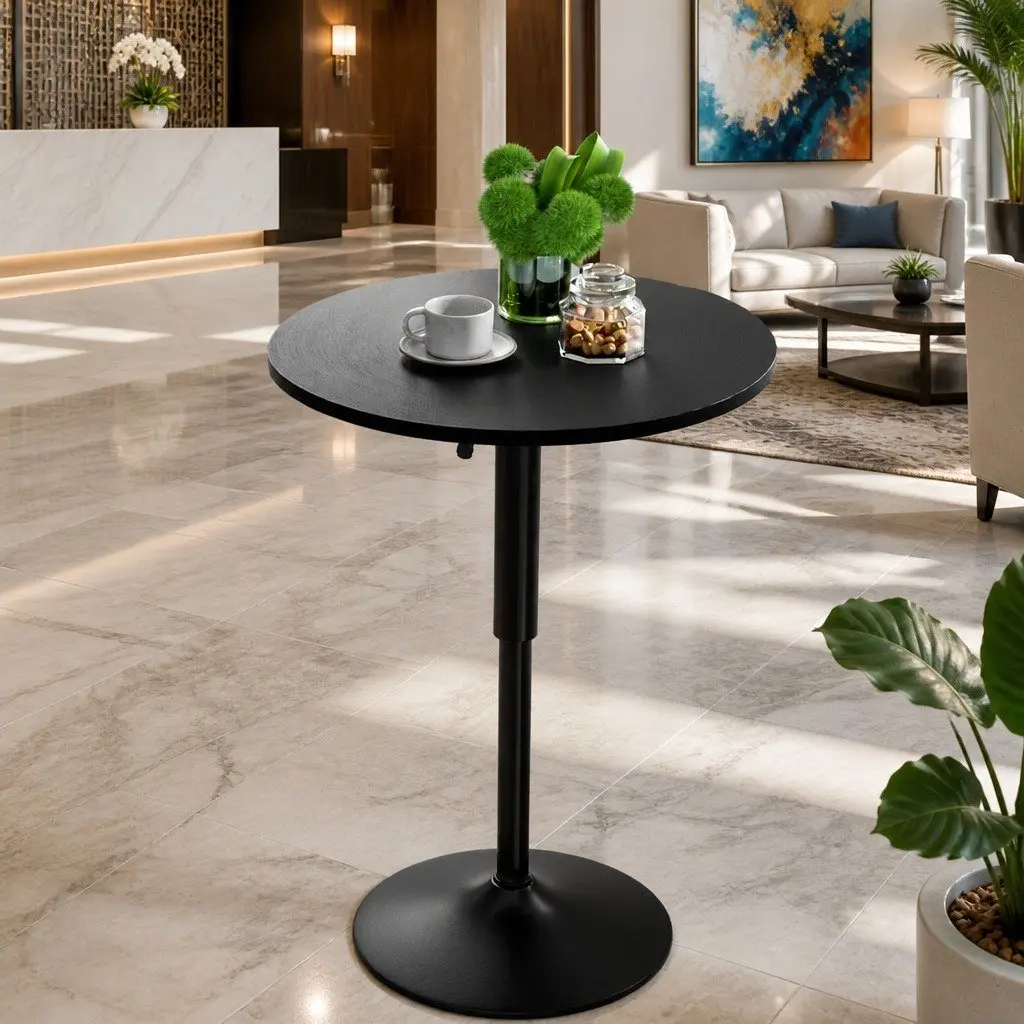 Round Bar Table Adjustable Height Swivel 60cm MDF Steel Black
