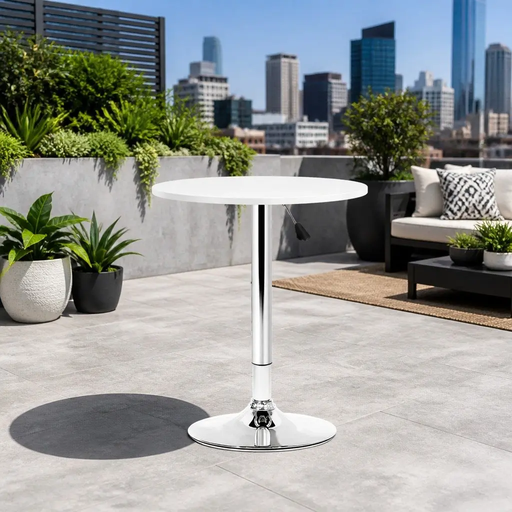 Height Adjustable White Round Bar Table
