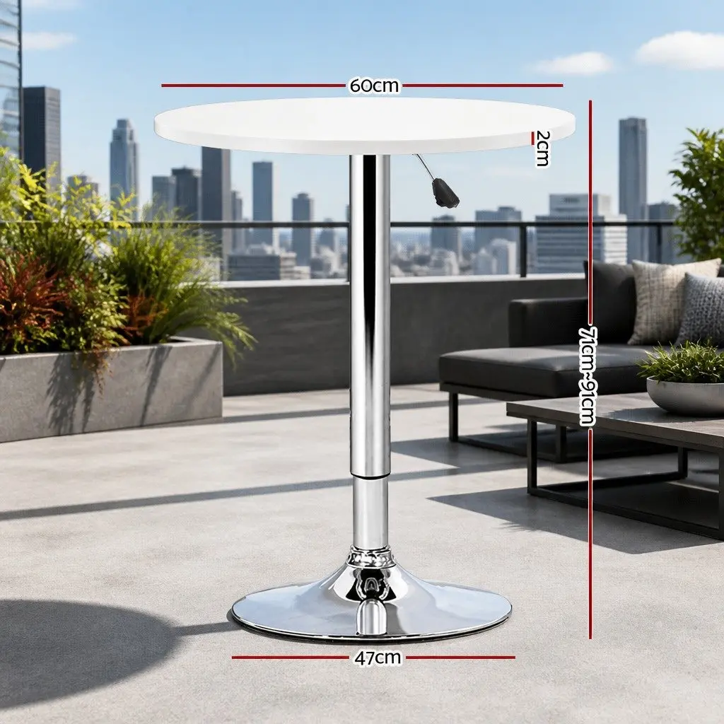 Round Bar Table Height Adjustable White Lacquered Wood 60cm MDF Steel