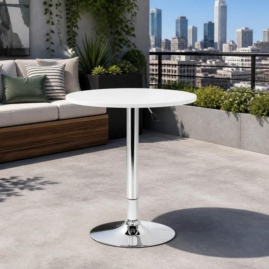 Round Bar Table Height Adjustable White Lacquered Wood 60cm MDF Steel