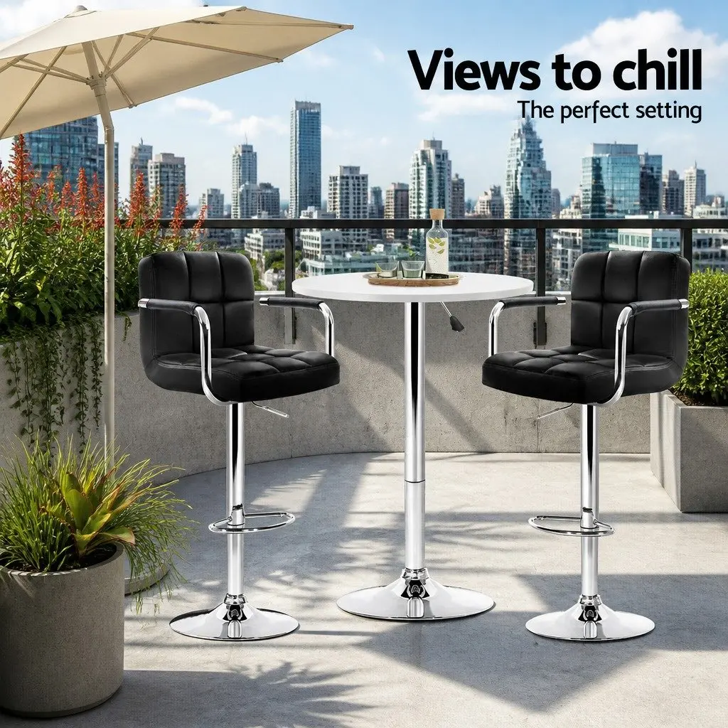 Round Bar Table Height Adjustable White Lacquered Wood 60cm MDF Steel