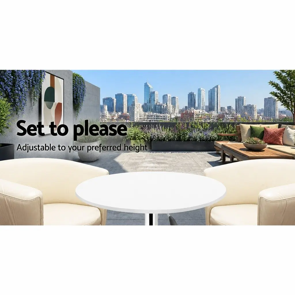 Round Bar Table Height Adjustable White Lacquered Wood 60cm MDF Steel